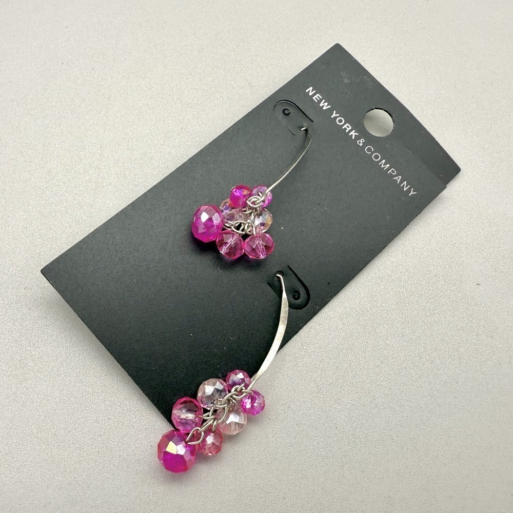 New York & Company Earrings Pierced Pink Beaded Silver Tone Dangles 2 Inch Drop